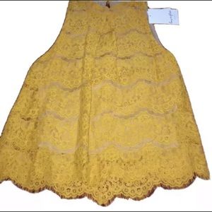 Yellow Lace Sleeveless Mock Neck Top